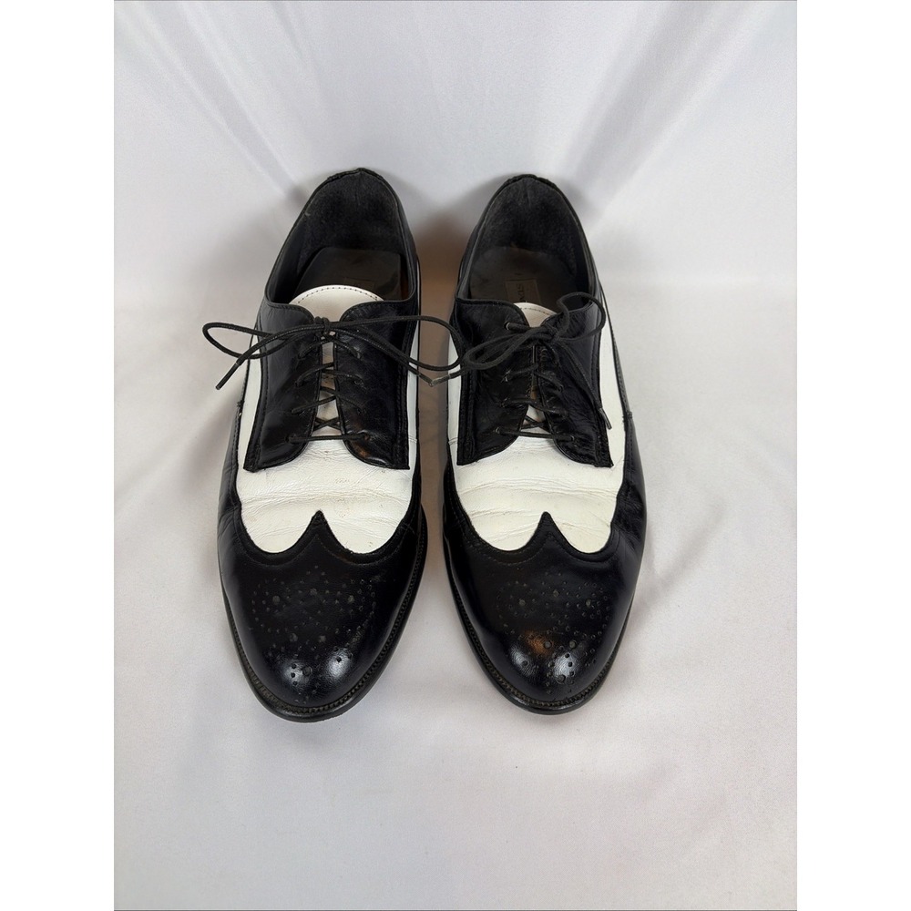 Stacy Adams Dayton Black White Wingtip Oxford Leather Shoes 00605-21 Men's 9.5